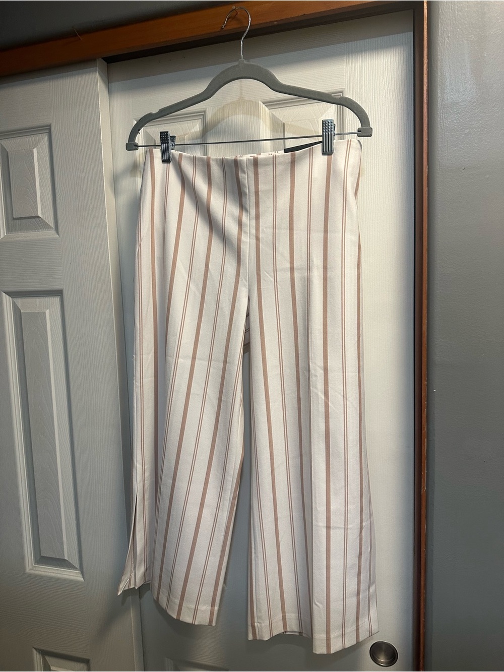 Chico's Cream Crop Wide-Leg Pants with Tan Stripes